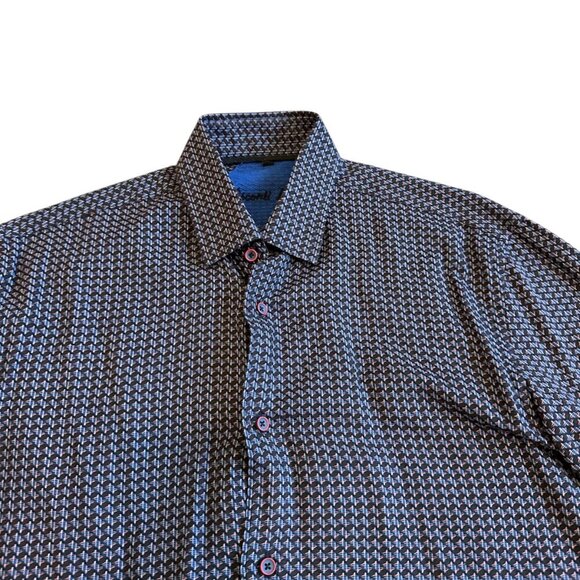 Visconti Black Long Sleeve Button-Down Shirt Black Colorful Print Size Medium - Picture 2 of 12